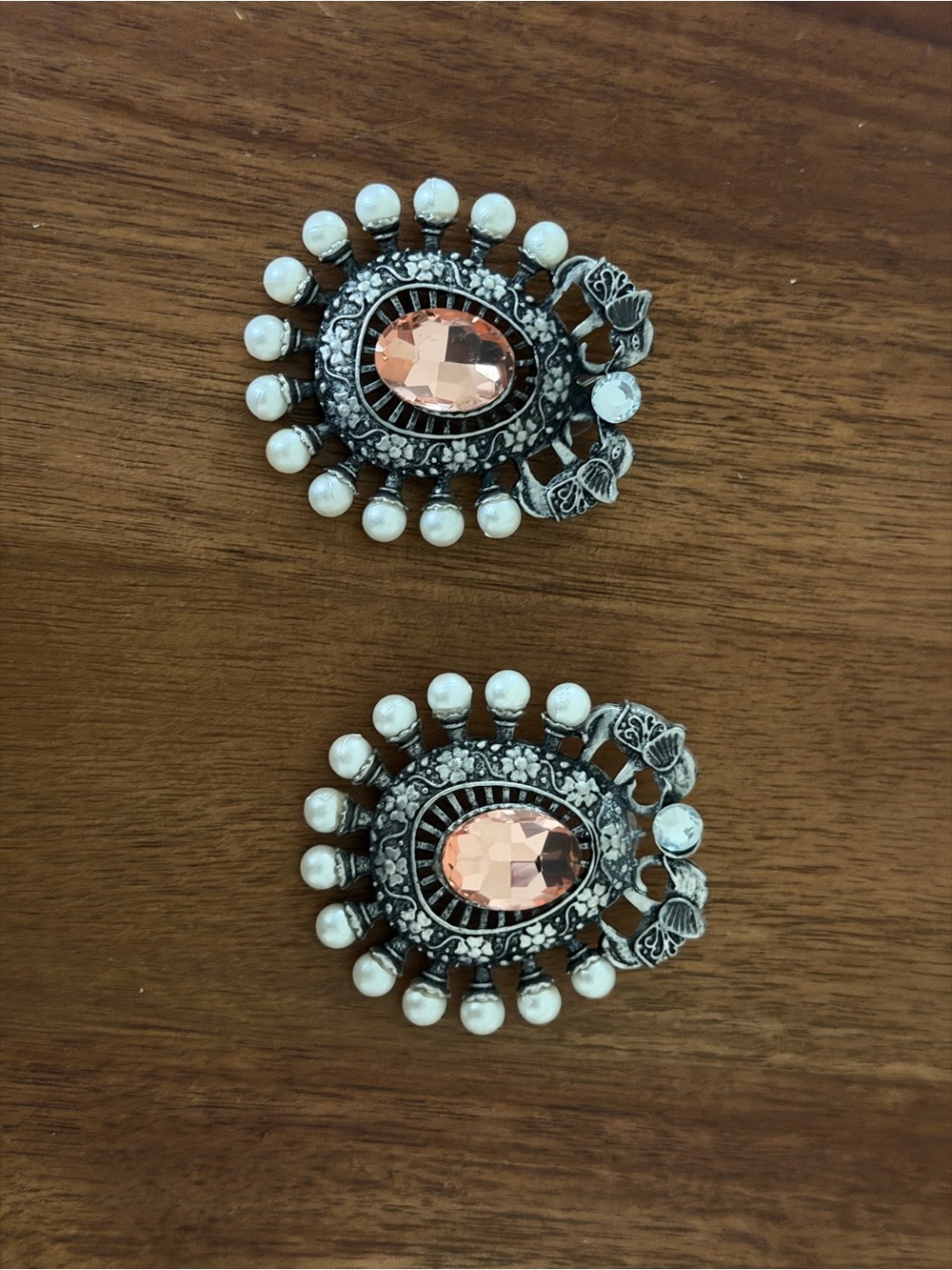 Women's Vintage-Style Pink Crystal and Pearl Clip Earrings